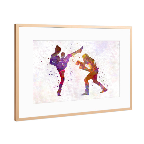 Poster mit Rahmen Kupfer "Woman boxer boxing man kickboxing" artboxONE - Sport