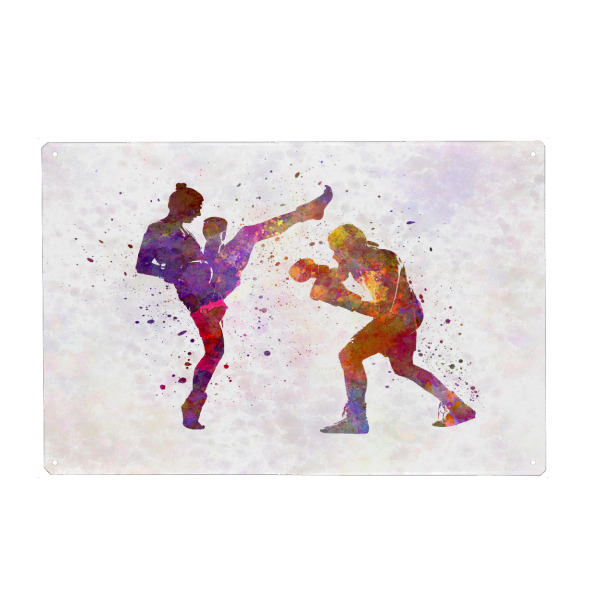 Metall Poster "Woman boxer boxing man kickboxing" artboxONE - Sport