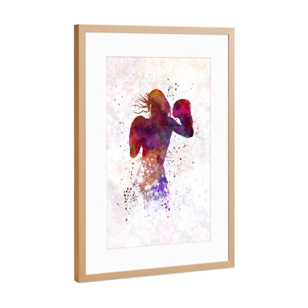 Poster mit Rahmen Kupfer "Woman boxer boxing kickboxing-b" artboxONE - Sport