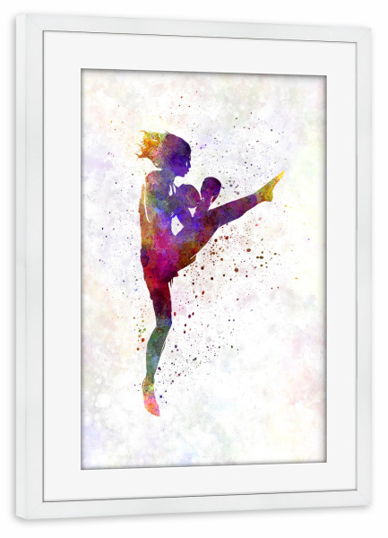 Poster mit Rahmen weiß "Woman boxer boxing kickboxing" artboxONE - Sport