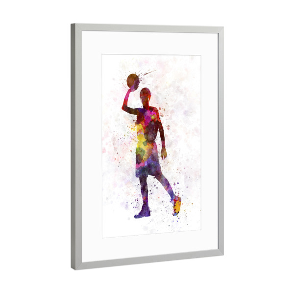 Poster mit Rahmen Silber "Young man basketball player-b" artboxONE - Sport