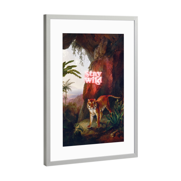 Poster mit Rahmen Silber "Stay Wild Tiger" artboxONE - Typografie,Tiere