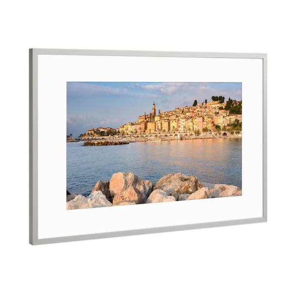 Poster mit Rahmen Silber "Menton Côte d'Azur" artboxONE - Städte,Reise,Architektur,Reise / Länder