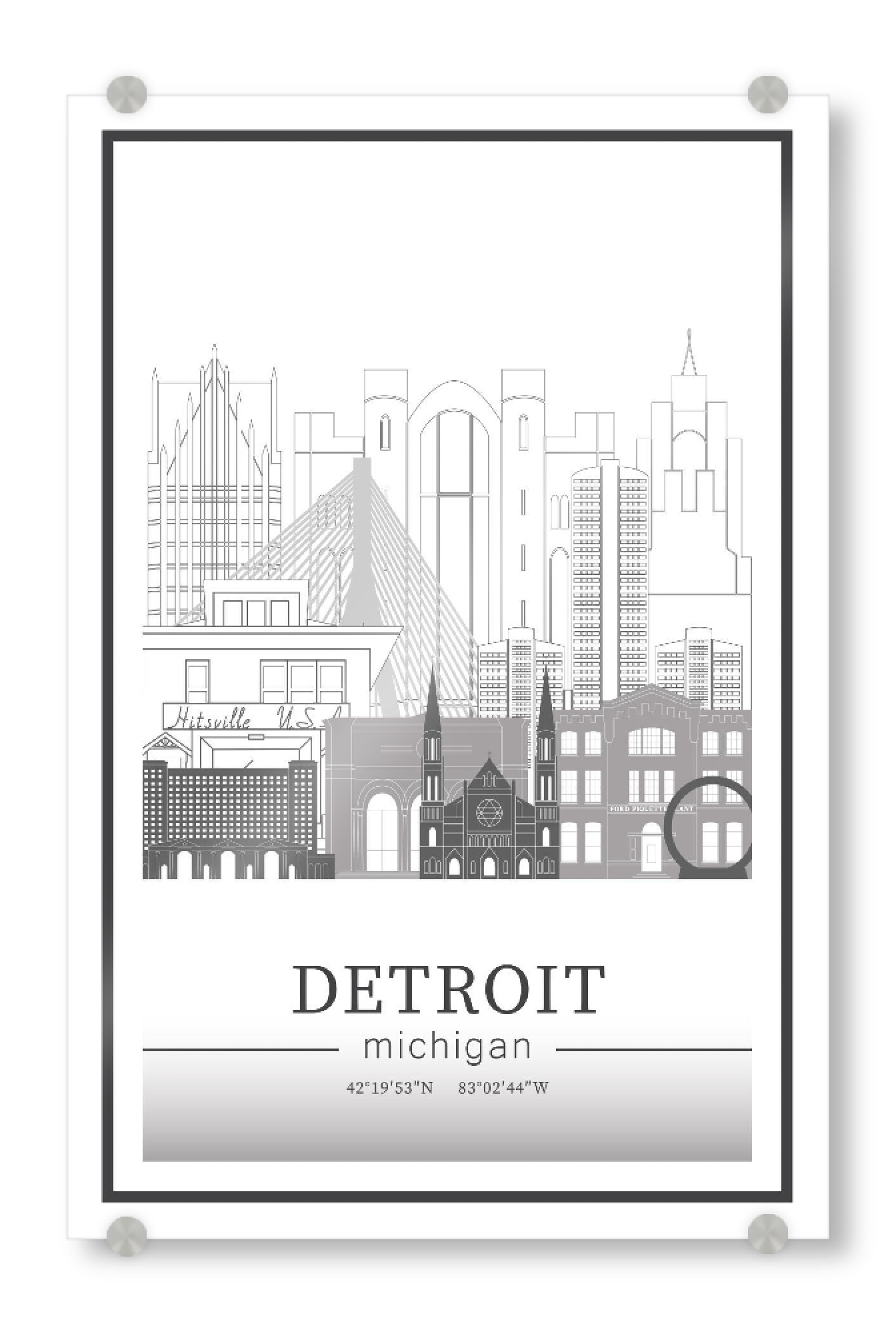 Acrylglasbild "Detroit skyline line art" artboxONE - Städte,Reise,Architektur,Kartografie