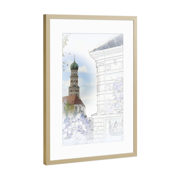 Poster mit Rahmen Gold "Augsburg - Ulrichskirche" artboxONE - Architektur