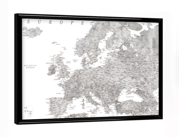 Poster mit schwarzem Rahmen "Detailed map of Europe Jimmy" artboxONE - Reise,Kartografie