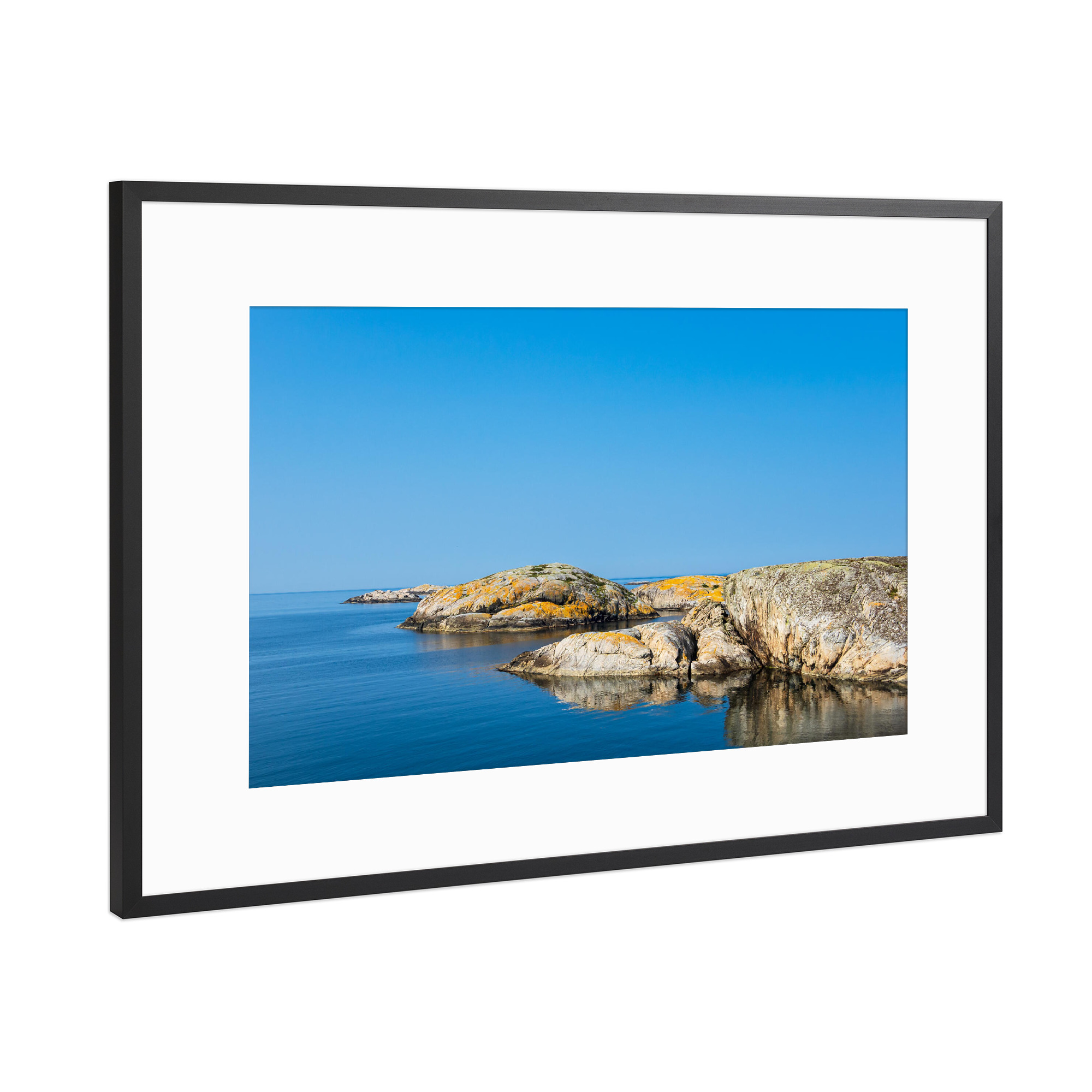 Poster mit Rahmen Schwarz (Metallic) "Wetterinseln mit Felsen" artboxONE - Natur,Reise,Reise / Strand und Meer,Reise / Länder