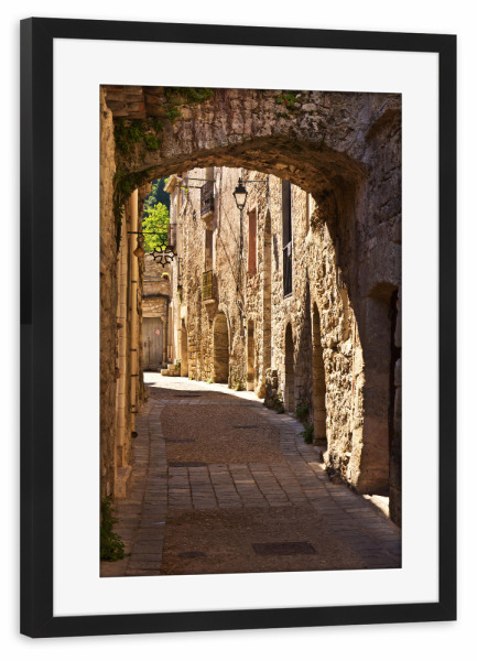 Poster mit Rahmen schwarz "Alte Gasse in Südfrankreich" artboxONE - Reise,Architektur,Reise / Länder