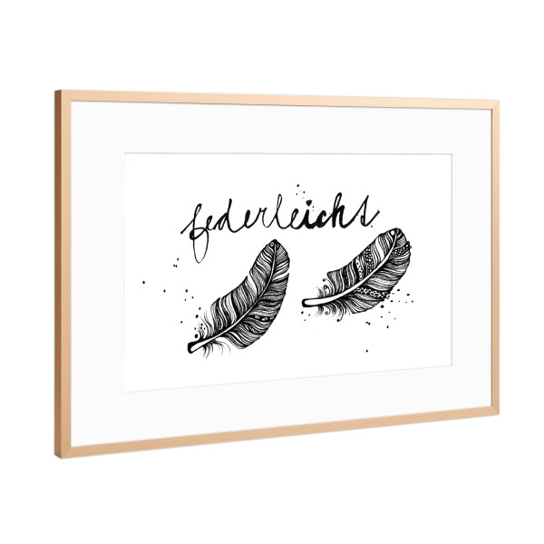 Poster mit Rahmen Kupfer "Lea Schulze - Federleicht" artboxONE - Typografie,Natur,Schwarzweiß,Liebe