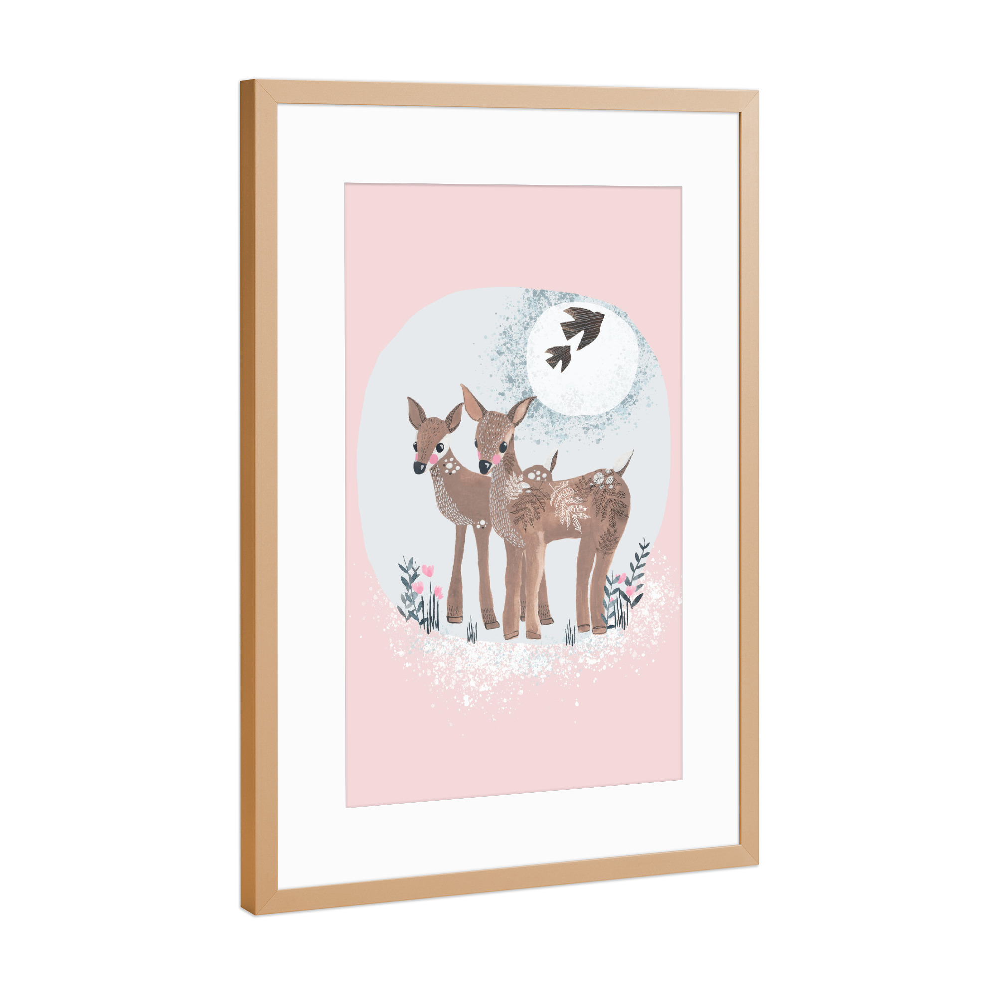 Poster mit Rahmen Kupfer "Lisa Dolson - Zwei Rehkitze" artboxONE - Natur,Für Kinder,Tiere,Comic