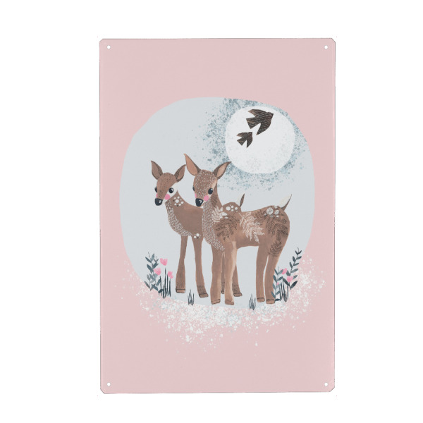 Metall Poster "Lisa Dolson - Zwei Rehkitze" artboxONE - Natur,Für Kinder,Tiere,Comic