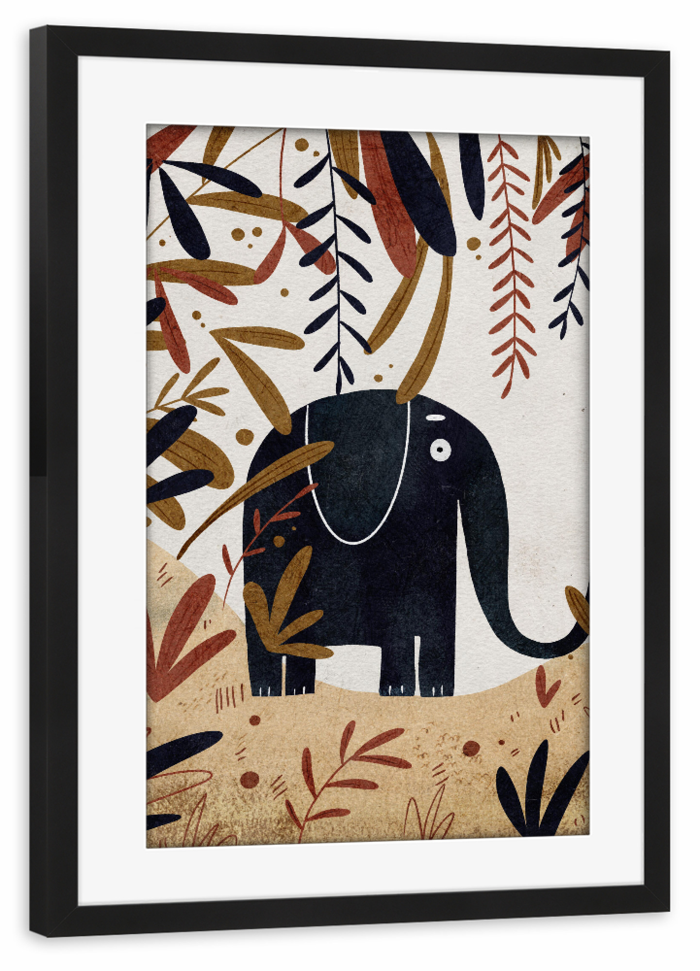 Poster mit Rahmen schwarz "Nelli Suneli-Elefant im Dschungel" artboxONE - Natur,Für Kinder,Tiere,Comic