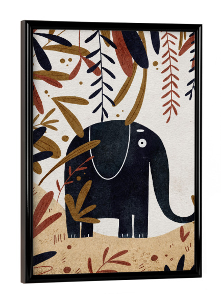 Poster mit schwarzem Rahmen "Nelli Suneli-Elefant im Dschungel" artboxONE - Natur,Für Kinder,Tiere,Comic