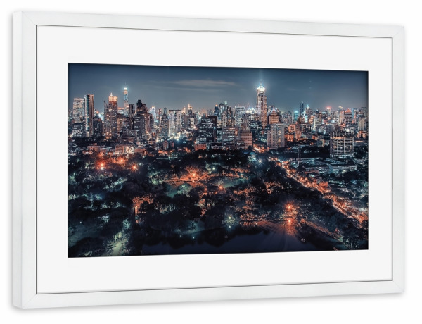 Poster mit Rahmen weiß "Night in Bangkok" artboxONE - Städte,Reise,Architektur,Reise / Asien,Reise / Länder