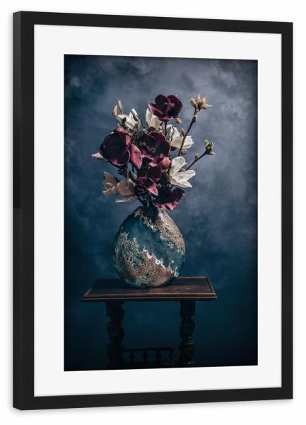Poster mit Rahmen schwarz "Magnolie Barock" artboxONE - Natur,Floral