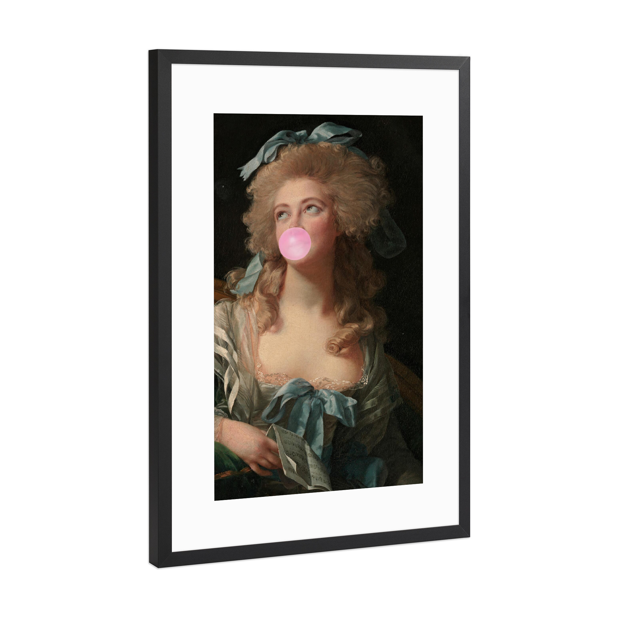 Poster mit Rahmen Schwarz (Metallic) "Bubble Gum Blowing Madame" artboxONE - Fashion,Lustig