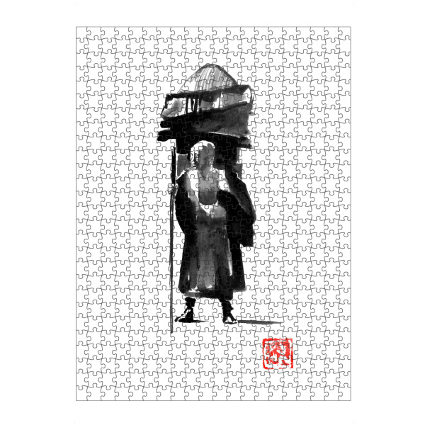 Puzzle Ravensburger "Posing monk" artboxONE - Menschen,Schwarzweiß - Moine,échine,Japon,Sumie,Japan,Schwarzweiß,Blackandwhite - Bild moine