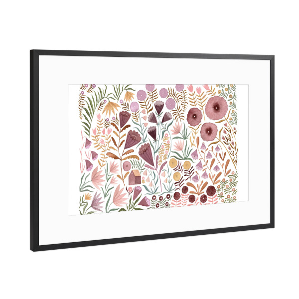 Poster mit Rahmen Schwarz (Metallic) "Voglhuber - Blumenmeer Lila Grün" artboxONE - Natur,Floral