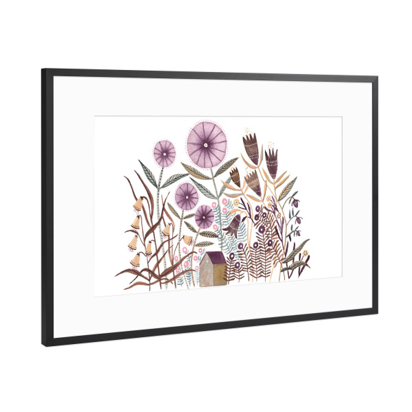 Poster mit Rahmen Schwarz (Metallic) "Voglhuber - Blumenmeer Mit Haus" artboxONE - Natur,Floral