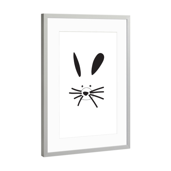 Poster mit Rahmen Silber "Hase Tierportrait schwarzweiß" artboxONE - Tiere,Schwarzweiß