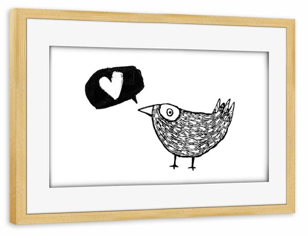 Poster mit Rahmen kiefer "Lea Schulze - Liebesgezwitscher" artboxONE - Tiere,Comic,Schwarzweiß,Liebe,Für Mama