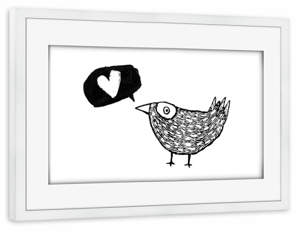 Poster mit Rahmen weiß "Lea Schulze - Liebesgezwitscher" artboxONE - Tiere,Comic,Schwarzweiß,Liebe,Für Mama