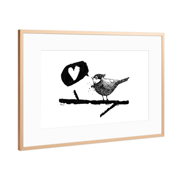 Poster mit Rahmen Kupfer "Vogelgezwitscher" artboxONE - Tiere,Comic,Schwarzweiß,Liebe,Für Mama