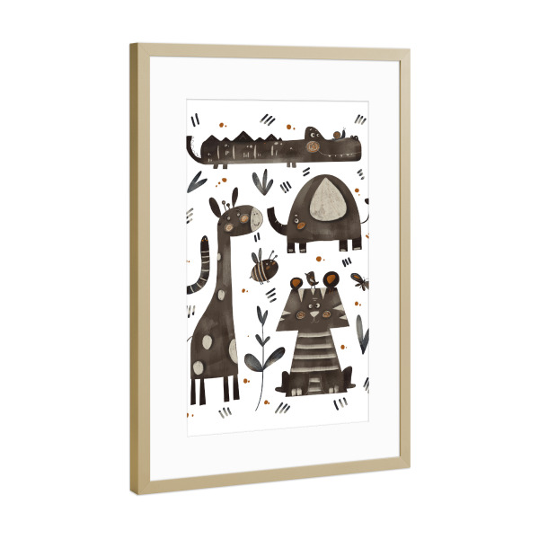 Poster mit Rahmen Gold "Nelli Suneli - Dschungeltiere" artboxONE - Natur,Für Kinder,Tiere,Comic