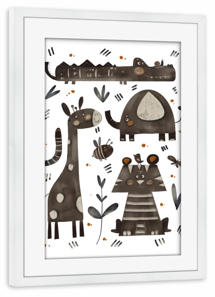 Poster mit Rahmen weiß "Nelli Suneli - Dschungeltiere" artboxONE - Natur,Für Kinder,Tiere,Comic