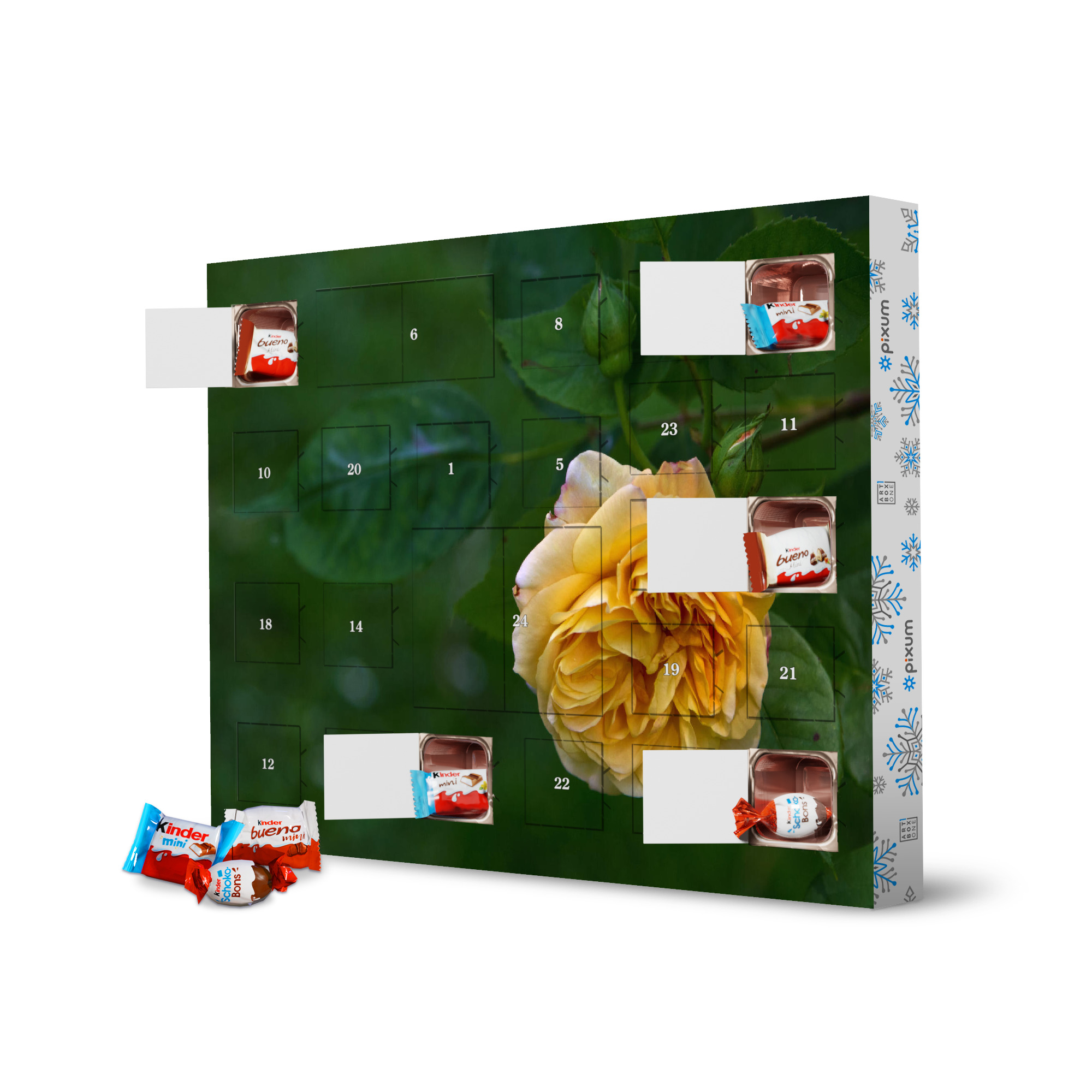Adventskalender XXL mit Produkten von Kinder Gelbe Rose mit Knospen artboxONE Adventskalender Natur