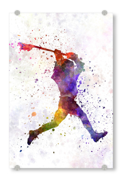 Acrylglasbild "Lacrosse Man Player" artboxONE - Sport - Sport,Sports,Color,Illustration,Watercolor,Competition,Lacrosse,Sticks,Ball,Bunt,Colorful