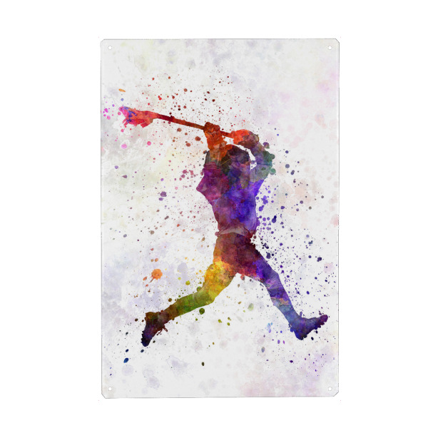 Metall Poster "Lacrosse Man Player" artboxONE - Sport - Sport,Sports,Color,Illustration,Watercolor,Competition,Lacrosse,Sticks,Ball,Bunt,Colorful