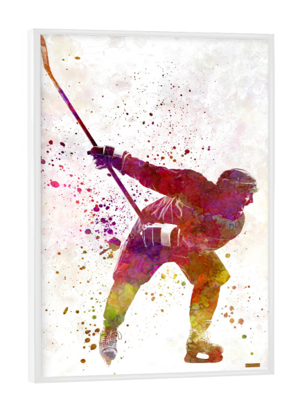 Poster mit weißem Rahmen "Hockey man player in watercolor-b" artboxONE - Sport