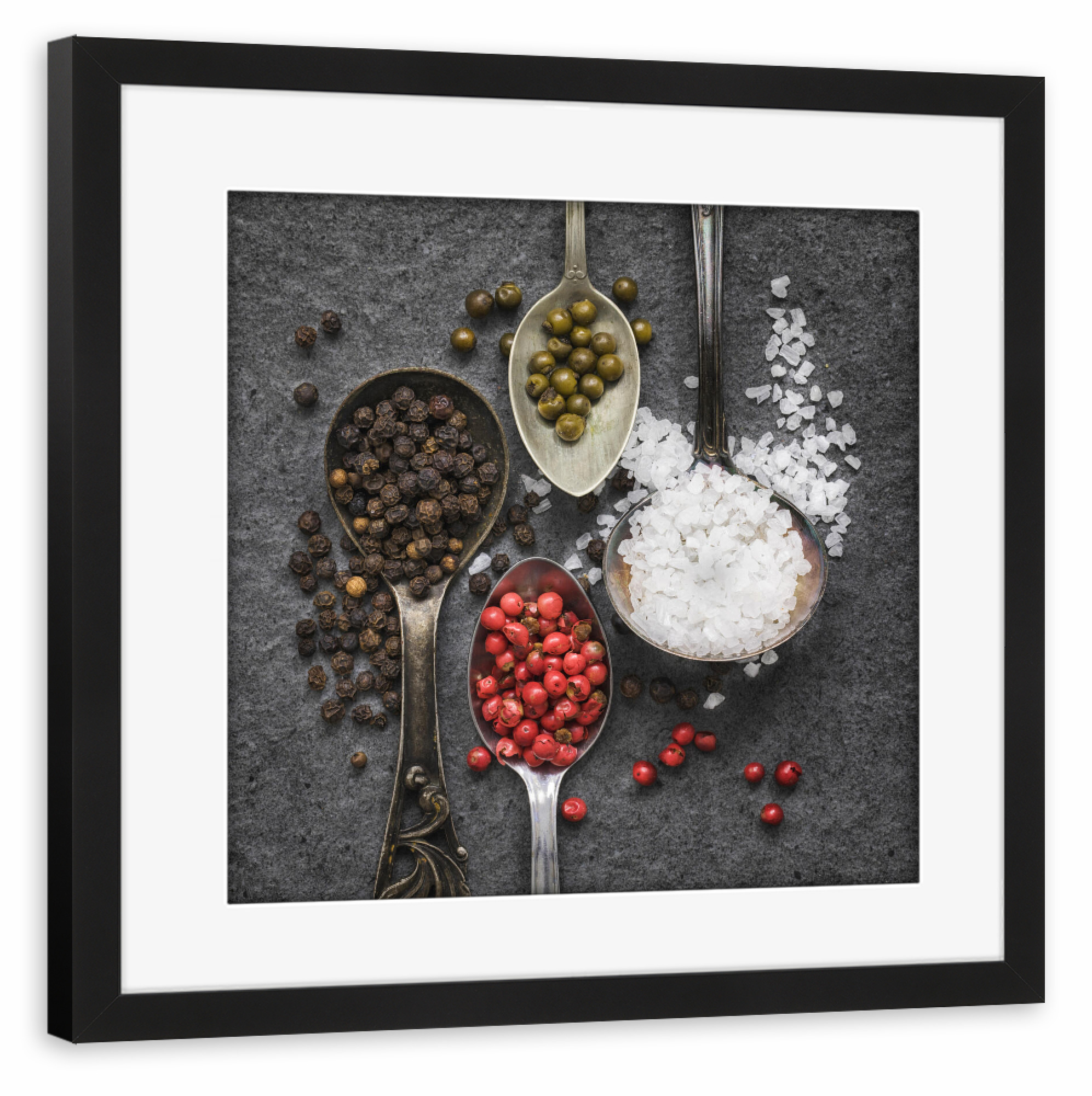 Poster mit Rahmen schwarz "Pfeffer und Salz" artboxONE - Essen & Trinken