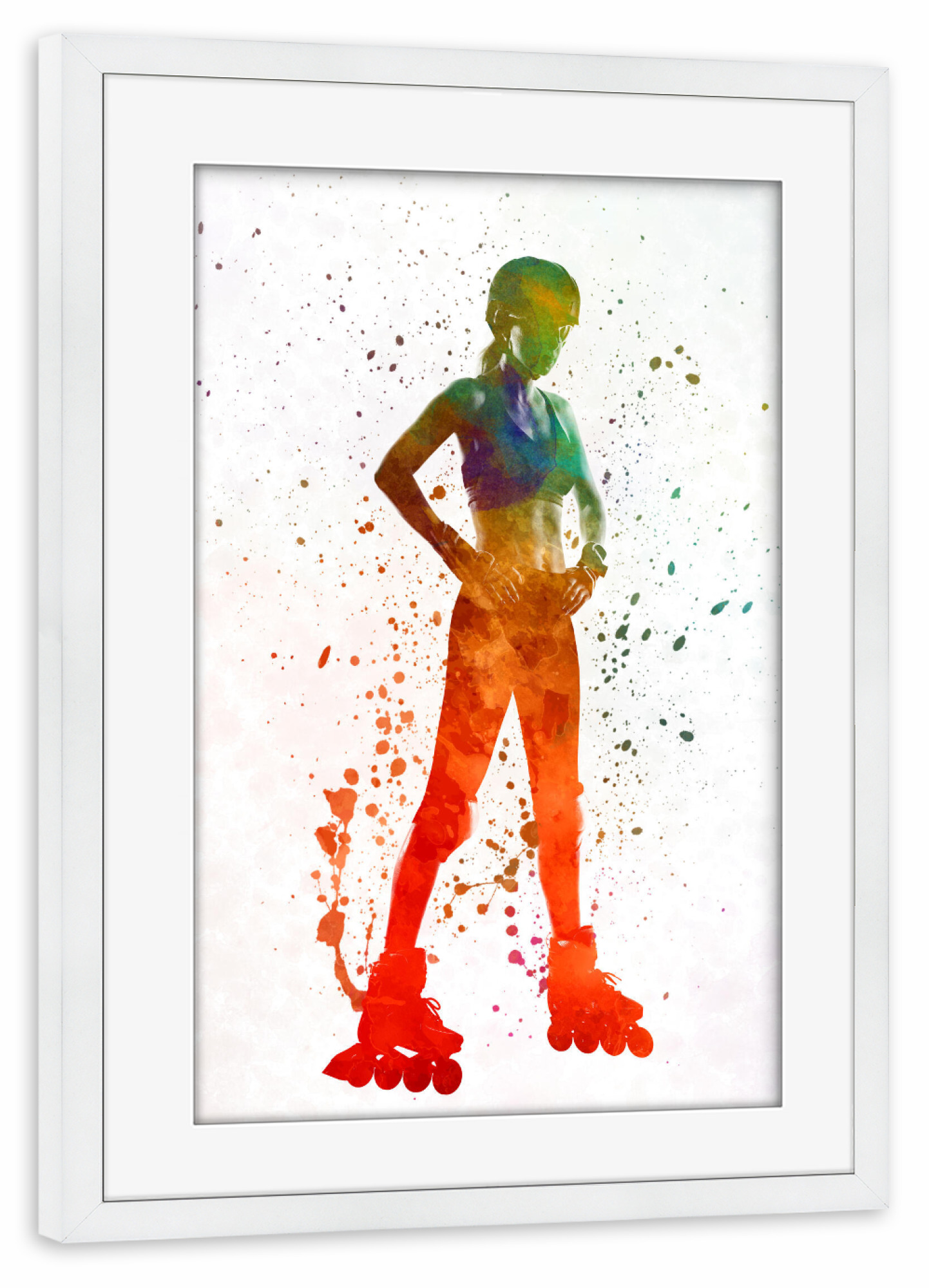 Poster mit Rahmen weiß "Woman in roller skates-i" artboxONE - Sport