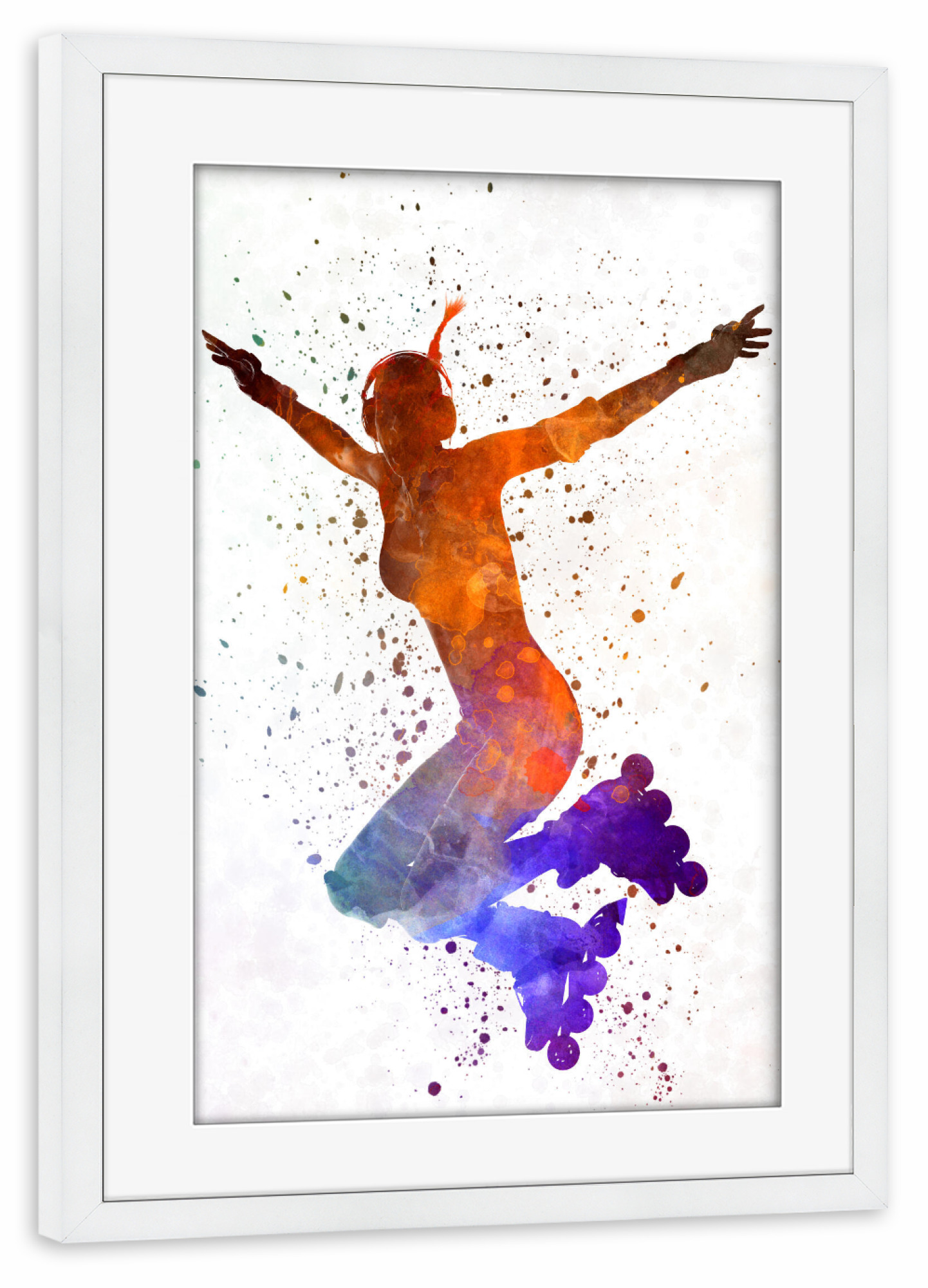 Poster mit Rahmen weiß "Woman in roller skates-e" artboxONE - Sport