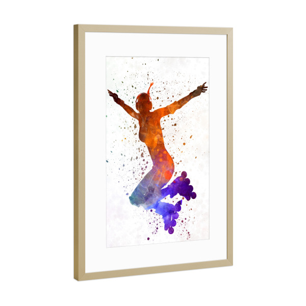 Poster mit Rahmen Gold "Woman in roller skates-e" artboxONE - Sport