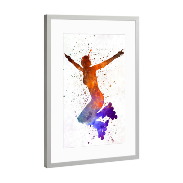 Poster mit Rahmen Silber "Woman in roller skates-e" artboxONE - Sport