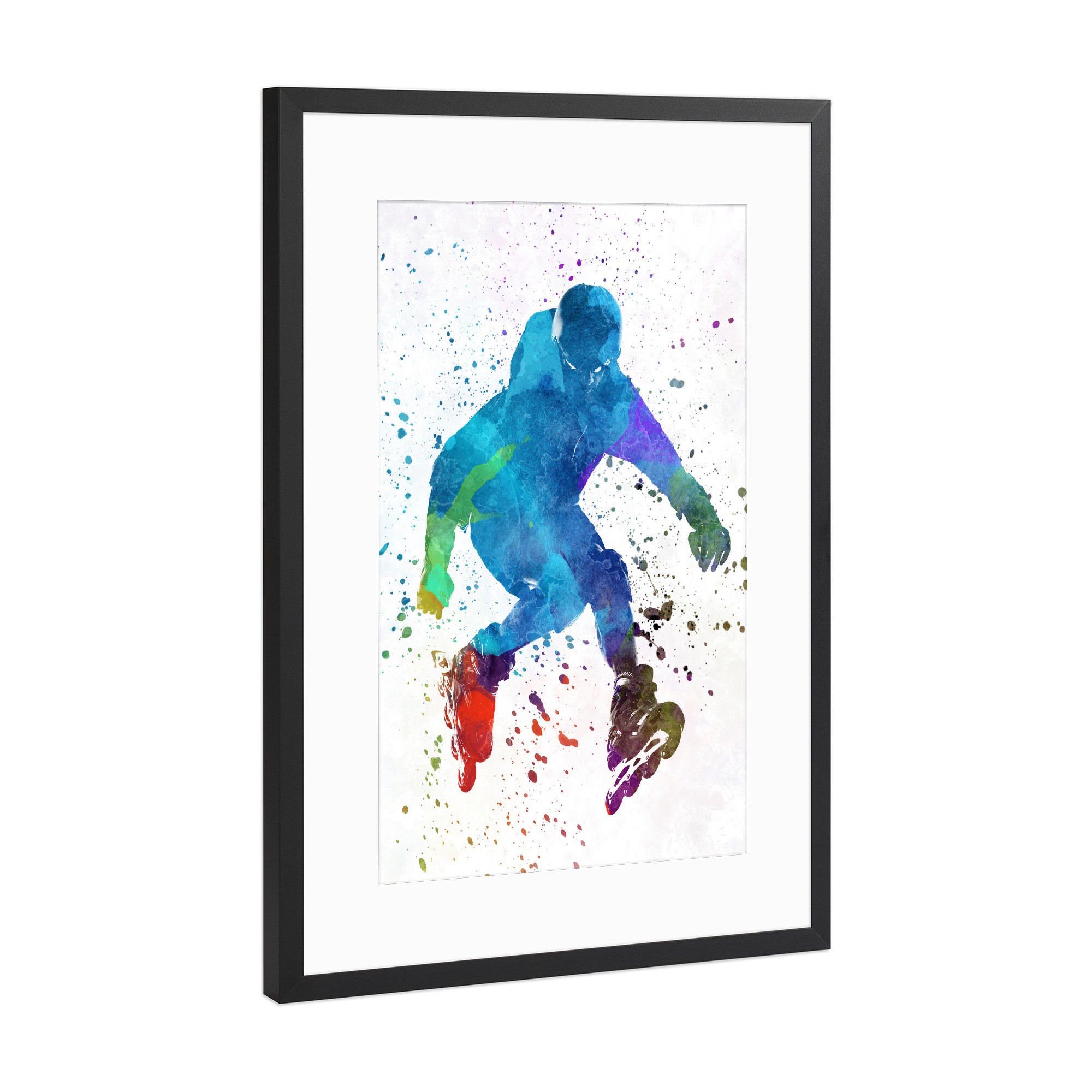 Poster mit Rahmen Schwarz (Metallic) "Man roller skater inline" artboxONE - Sport