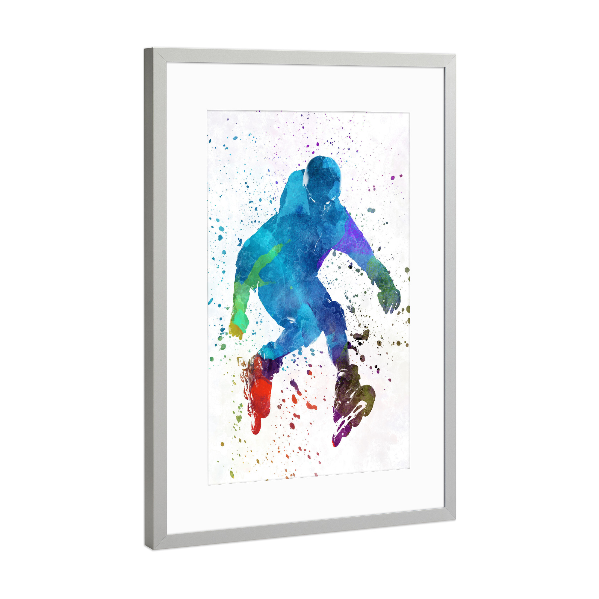 Poster mit Rahmen Silber "Man roller skater inline" artboxONE - Sport