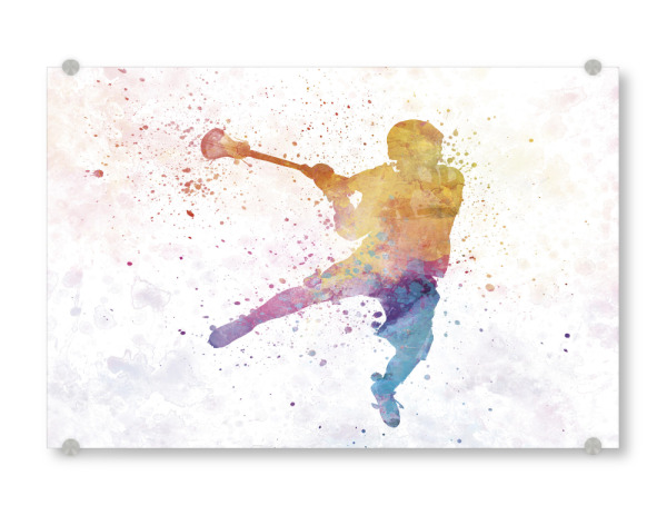 Acrylglasbild "Lacrosse Man Player-b" artboxONE - Sport - Sport,Sports,Color,Illustration,Watercolor,Competition,Lacrosse,Sticks,Ball,Bunt,Colorful