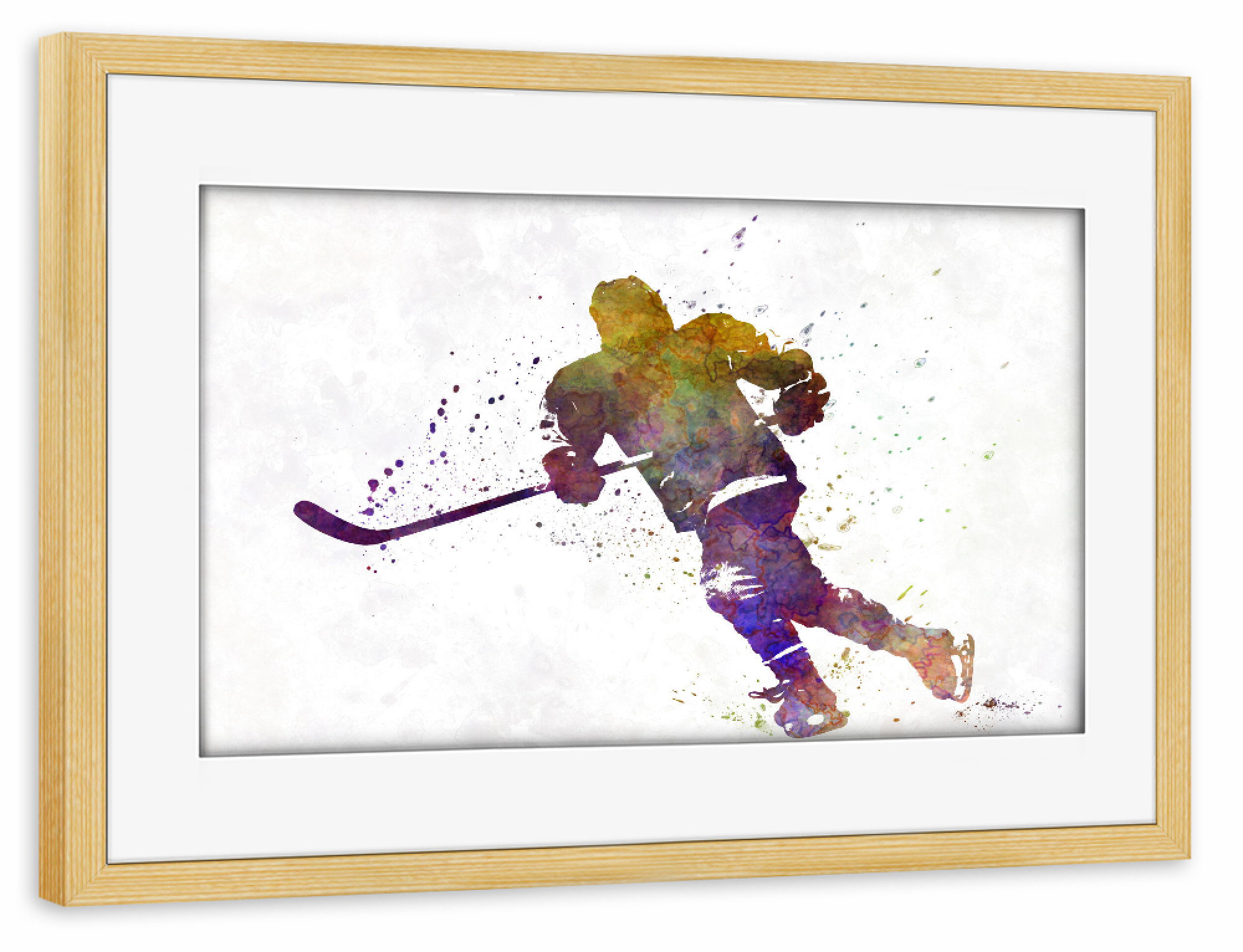 Poster mit Rahmen kiefer "Hockey skater with stick" artboxONE - Sport