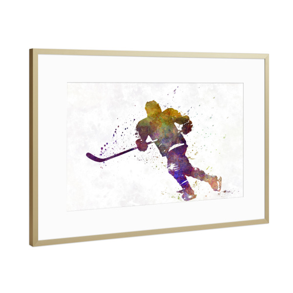 Poster mit Rahmen Gold "Hockey skater with stick" artboxONE - Sport