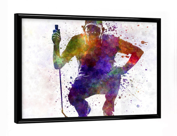 Poster mit schwarzem Rahmen "Man golfer crouching silhouette" artboxONE - Sport