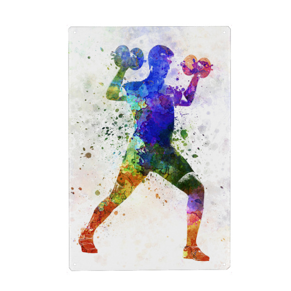 Metall Poster "Man exercising weight training" artboxONE - Sport - Sport,Sports,Color,Illustration,Bodybuilder,Gymnast,Weightlifter,Exercise,Training