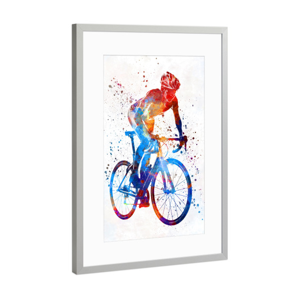 Poster mit Rahmen Silber "Woman triathlon cycling-f" artboxONE - Sport