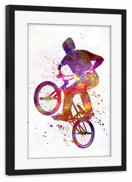 Poster mit Rahmen schwarz "Man bmx acrobatic figure" artboxONE - Sport