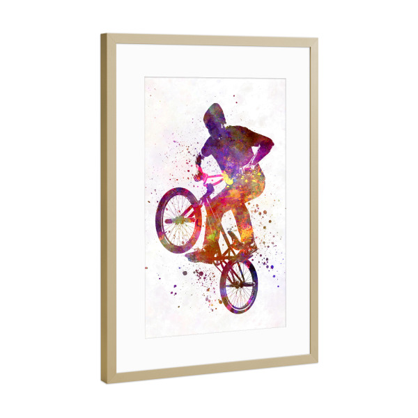 Poster mit Rahmen Gold "Man bmx acrobatic figure" artboxONE - Sport