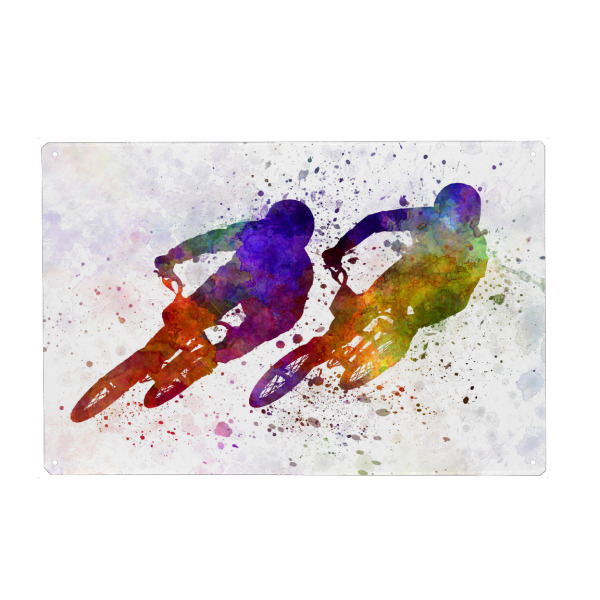 Metall Poster "BMX race-b" artboxONE - Sport - Bmx race,Sport,Sports,Color,Illustration,Bmx,Bicycle,Race,Jump,Competition,Bicycle race,Acrobatics,Tour