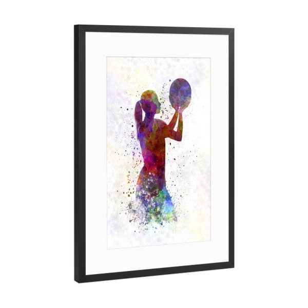 Poster mit Rahmen Schwarz (Metallic) "Young woman basketball player-c" artboxONE - Sport